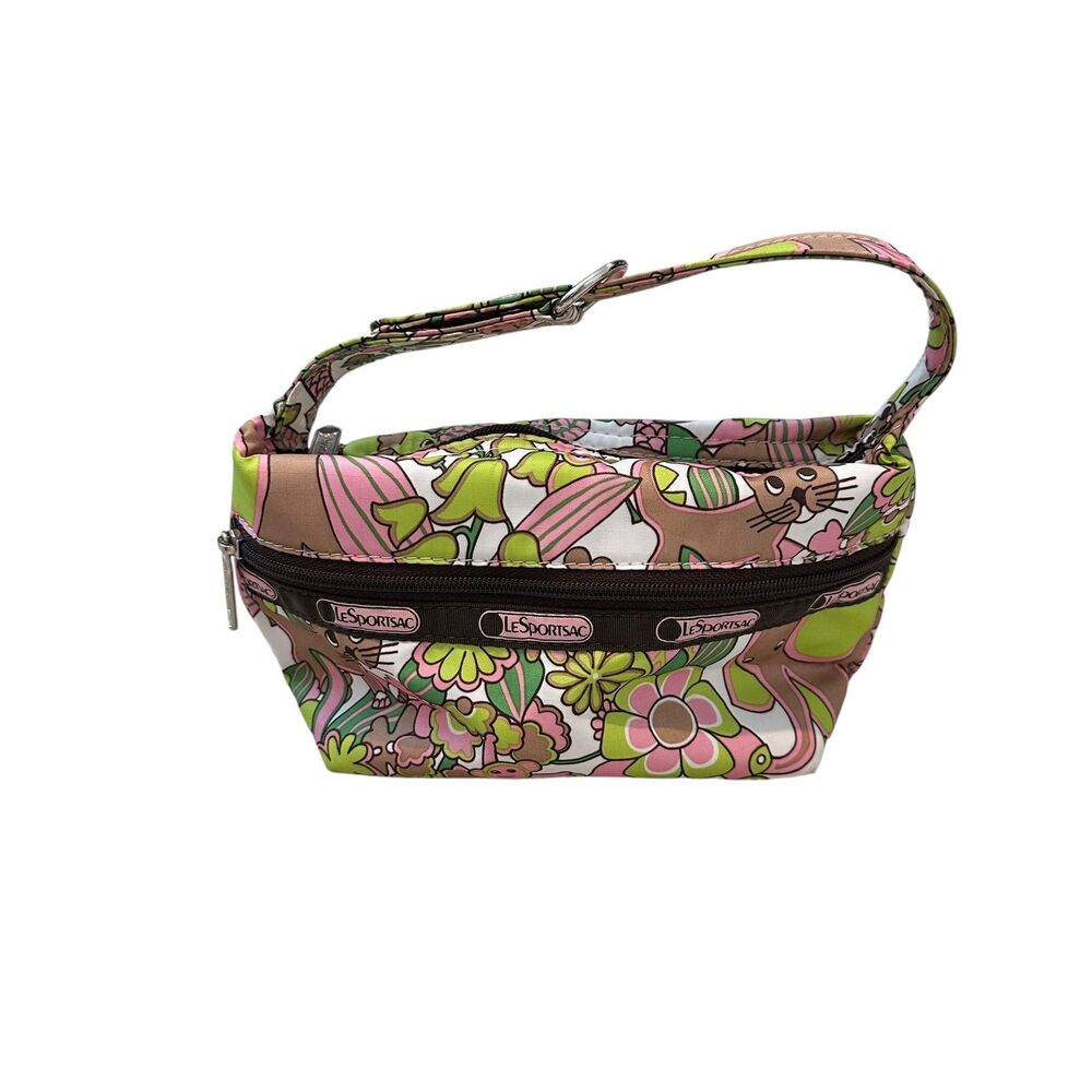 LeSportsac Pink and Green Animal Plant Print Pouch Bag